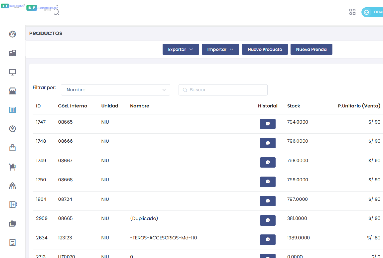 Catálogo de productos y clientes